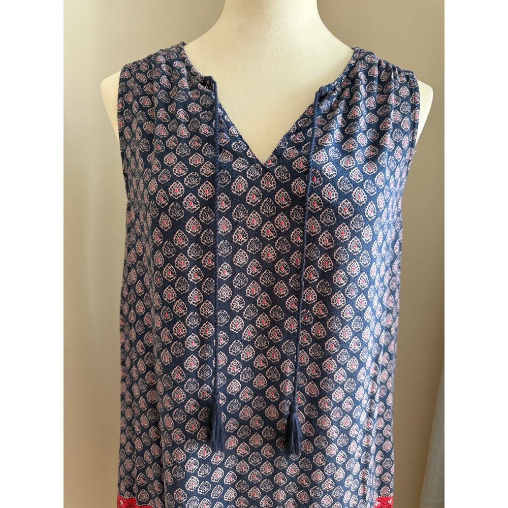 Beach Lunch Lounge Boho Tassel Border Print Dress Size M Cruise Resort Summer - Picture 3 of 9